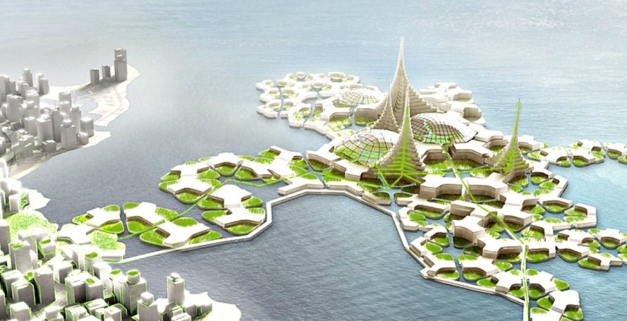 Hình ảnh mô phỏng thành phố nổi trong tương lai của kiến trúc sư Koen Olthuis.